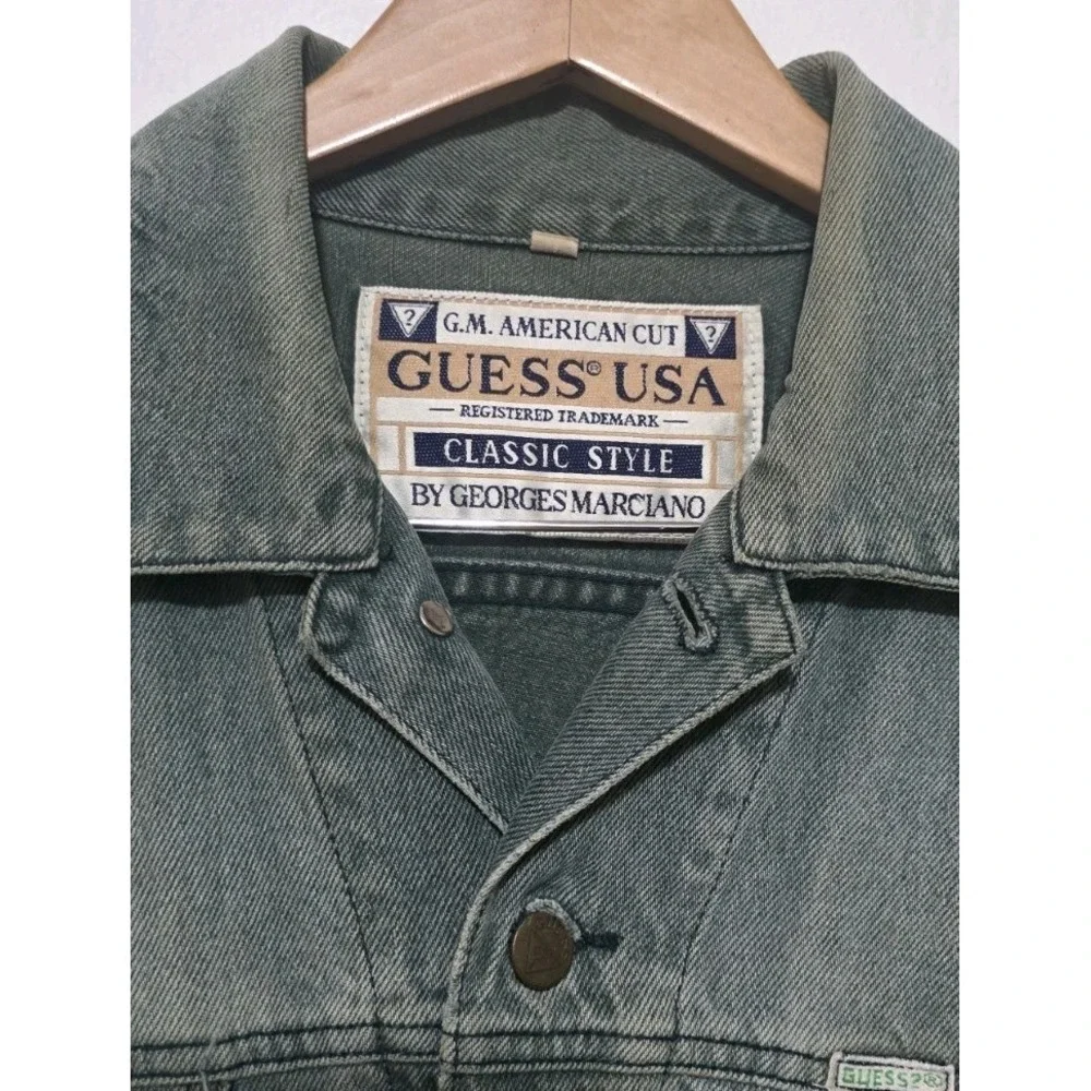 Vintage GUESS Jacket Mens XL Green Trucker Jeans Georges Marciano USA Made‎ 90s